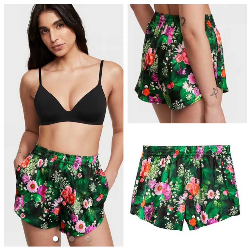 Vs Victorias Secret Satin High Waist Sleep Pajama Short Shortie Black Garden XXL